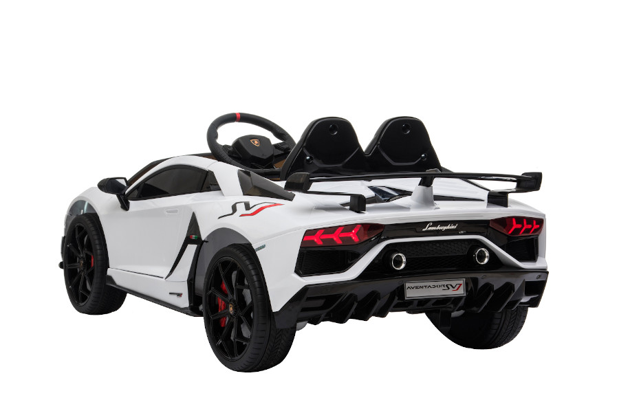 Børnekøretøj - Elektrisk Bil Lamborghini Aventador Svj - Licenseret - 12v7ah, 2 Motorer- 2,4ghz Fjernbetjening, Mp3, Lædersæde+Eva+Malet-Hvid