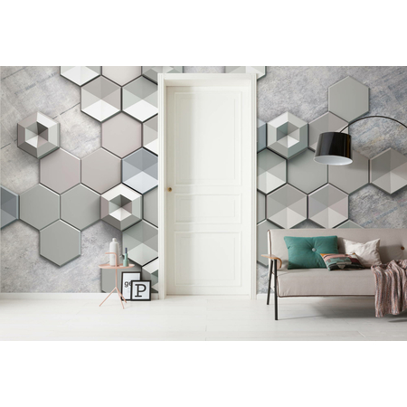 Ikke-Vævet Fototapet - Hexagon Concrete - Størrelse 400 X 250 Cm