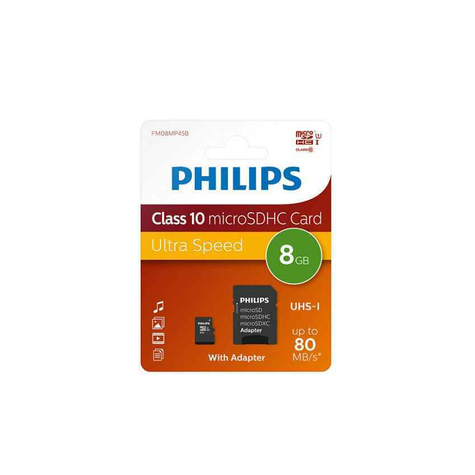 Philips Microsdhc 8gb Cl10 80mb/S Uhs-I + Adapter Retail