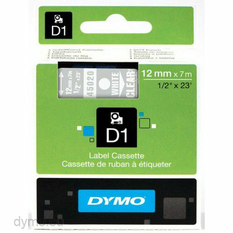 Dymo S0720600 flexibles Nylonband D1 weiss auf transparent 12mm x 7m
