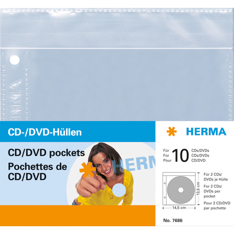 Herma Cd/Dvd Sleeves - 145x135 Mm 5 Sleeves - Beskyttelsesomslag - 2 Diske - Gennemsigtig - Polypropylen (Pp) - 120 Mm - 145 Mm