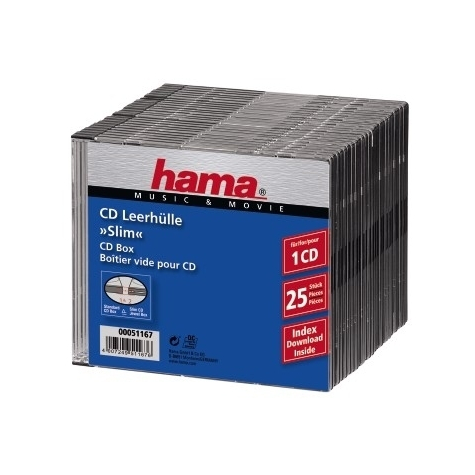Hama Cd Slim Box - Sort - Pakke Med 25 Stk. - 1 Disk - Sort - Plast