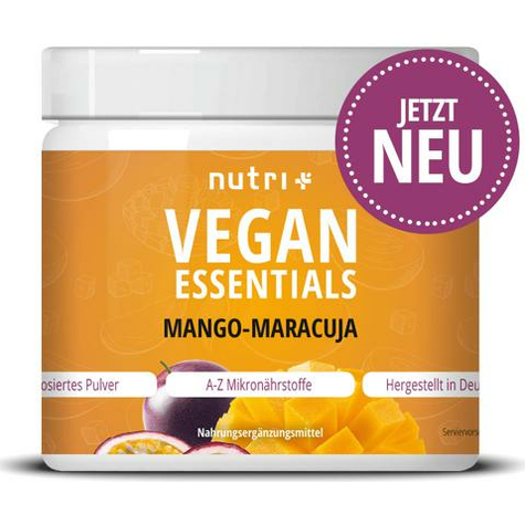 Nutri+ Vegan Essentials Pulver, 300 G Dåse, Mango-Passionsfrugt