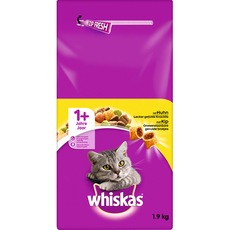 Whiskas,Whis.Dry.Adult 1+ Kylling 1,9kg