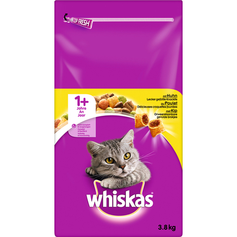Whiskas,Whis.Dry.Adult 1+ Kylling 3,8kg