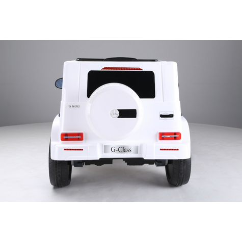 Børnekøretøj - Elbil Mercedes G500 - Med Licens - 12v Batteri,2 Motorer+ 2,4ghz+Lædersæde+Eva-Hvid