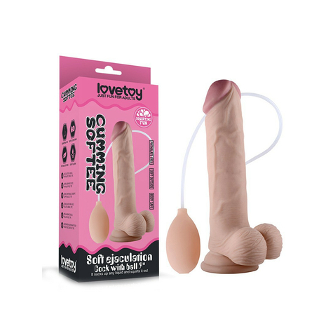 Love Toy - Soft Ejaculation Cock Med Testikler 23 Cm - Squirting Dildo - Nøgen