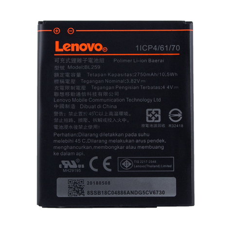 Lenovo - Li-Polymer-Batteri - Bl-259 - Lenovo Lemon K3, K5 Plus, K32, C30 - 2750 Mah