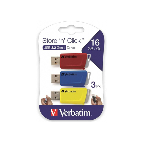 Verbatim Store 'N' Click -Usb 3.2 Gen1 - 3x16 Gb - Rød/Blå/Gul - 16 Gb
