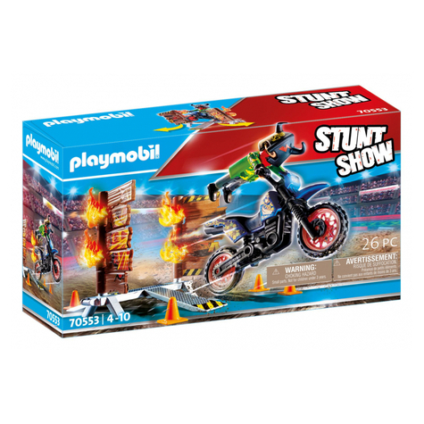 Playmobil Stunt Show - Motorcykel Med Brandvæg (70553)